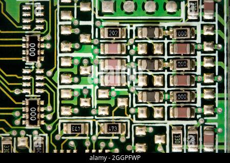 SMD resistors on circuit board closeup - USA Stock Photo