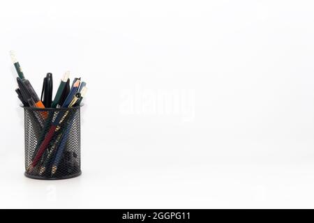 pencil holder on white background Stock Photo