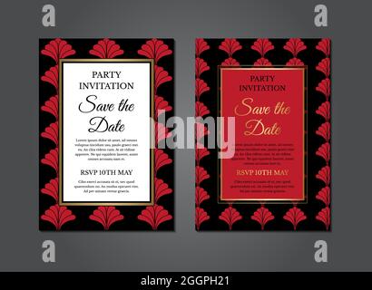 Elegant Red and Black Floral Art Deco Invitation Design Stock Vector
