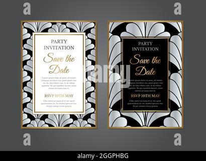 Silver Art Deco Gatsby Invitation Design Stock Vector
