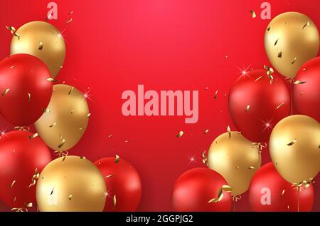 Colorful ballon and ribbon Happy Birthday celebration card banner template  background Stock Photo - Alamy