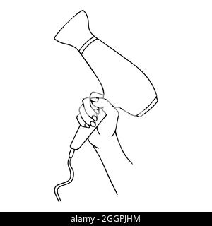 Vector drawing of hand holding a hairdryer. Hair care concept. Stock Vector