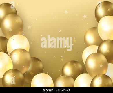 Happy Birthday Golden Balloon Hanging Banner sul muro. Decorazioni della  festa di compleanno. Interni domestici Foto stock - Alamy