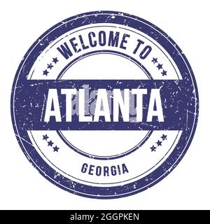 WELCOME TO ATLANTA - GEORGIA, words written on blue round coin stamp Stock Photo