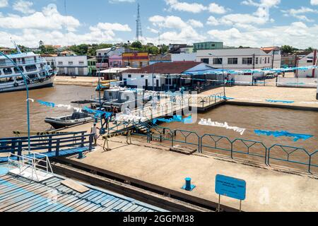 OBIDOS, BRAZIL - JUNE 28, 2015: View of a pier in a port in Obidos town, Brazil Stock Photo