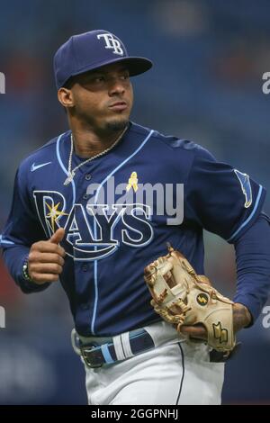 Tampa Bay Rays' Mike Zunino is all smiles after scoring during a baseball  game against the Chicago White Sox Saturday, Aug. 21, 2021, in St.  Petersburg, Fla. (AP Photo/Steve Nesius Stock Photo 