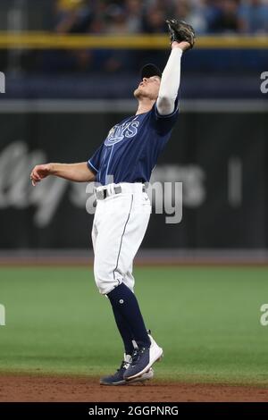 Tampa Bay Rays' Mike Zunino is all smiles after scoring during a baseball  game against the Chicago White Sox Saturday, Aug. 21, 2021, in St.  Petersburg, Fla. (AP Photo/Steve Nesius Stock Photo 