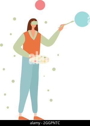 Girl virtual paint icon cartoon vector. Vr art Stock Vector