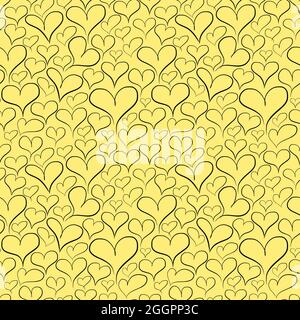 Yellow and Black Heart Seamless Pattern Stock Vector