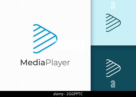 Media player logo in simple and modern line art play shape Stock Vector