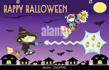 Happy Halloween and protect from corona virus with Mr.Purple bear and friend Stock Vector