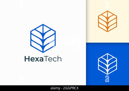 Technology logo in blue color and modern geometry shape Stock Vector