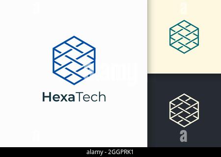 Technology logo in blue color and modern geometry shape Stock Vector