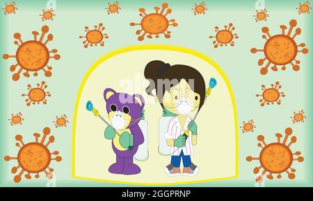 Mr.purple bear & friend help to prevent a corona virus together Stock Vector