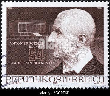 Anton Bruckner portrait on austrian postage stamp Stock Photo