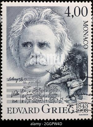 Edvard Grieg portrait on postage stamp Stock Photo