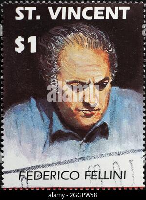 Federico Fellini portrait on postage stamp Stock Photo