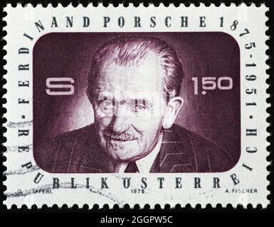 Ferdinand Porsche portrait on postage stamp Stock Photo