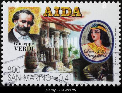 Giuseppe Verdi  and his opera Aida on stamp Stock Photo