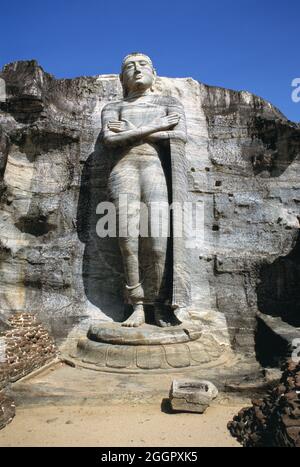 Sri Lanka. Poḷonnaruwa. Ancient Site. Gal Vihara. Standing image. Stock Photo