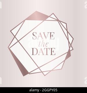 Rose Gold Save the Date Polygonal Background Border Frame Design Stock Vector