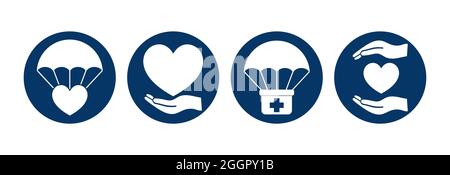Humanitarian Aid Round Isolated Icon Set Stock Vector
