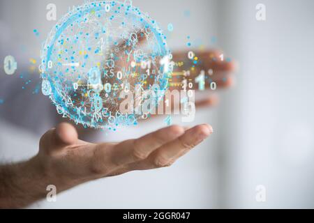 Analytics Data cloud storage network from lines, triangles and particle style Stock Photo