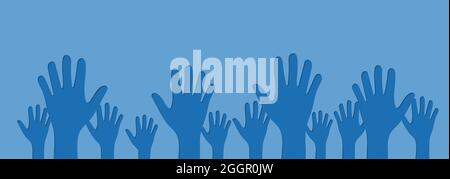 Human Hands Raised Up Cutout on Blue  Background Stock Vector