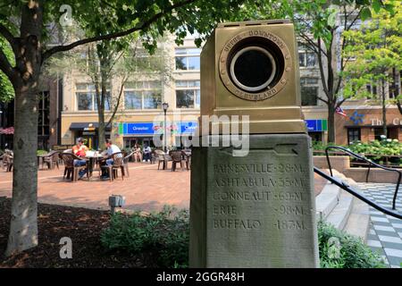 Distance landmark stone in Playhouse Square.Cleveland.Ohio.USA Stock Photo