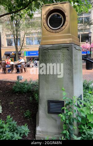 Distance landmark stone in Playhouse Square.Cleveland.Ohio.USA Stock Photo