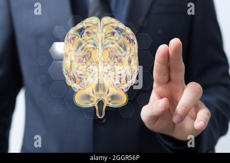Brain. Digital brain. 3D Science and Technology concept. Neural network. IQ testing, artificial Stock Photo