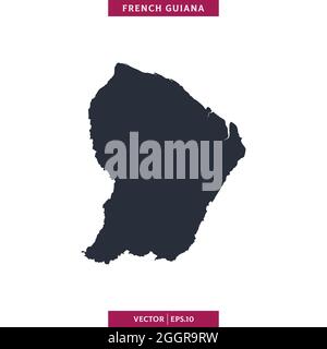 Detailed map of French Guiana vector stock illustration design template. Vector eps 10. Stock Vector