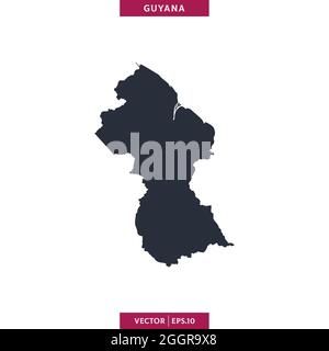 Detailed map of Guyana vector stock illustration design template. Vector eps 10. Stock Vector
