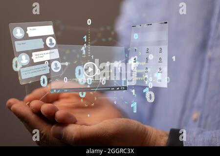 Interface web application in hand Stock Photo