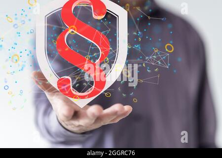 Businessman using 3D rendering digital paragraph law symbol Stock Photo