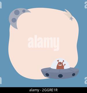 Cute cosmic a blot frame in simple cartoon hand-drawn style.Template for your text or photo. Ideal for cards, invitations, party, kindergarten, presch Stock Vector