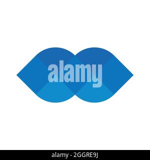 Blue pixelized mosaic logo design element. Abstract shape with sharp and rounded corners. Simple flat vector graphic symbol Stock Vector