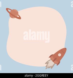 Cute cosmic a blot frame in simple cartoon hand-drawn style.Template for your text or photo. Ideal for cards, invitations, party, kindergarten, presch Stock Vector