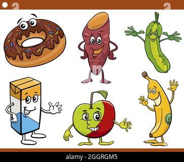 Cartoon illustration of funny food objects characters Stock Vector