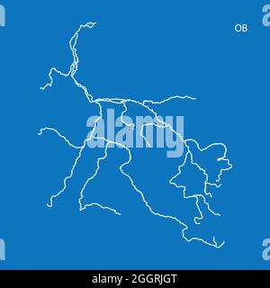 Map of Ob river drainage basin. Simple thin outline vector illustration. Stock Vector