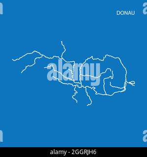 Map of Donau river drainage basin. Simple thin outline vector illustration. Stock Vector
