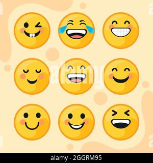 nine emoticons smiling Stock Vector