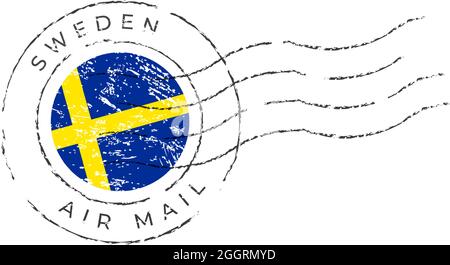 sweden postage mark. National Flag Postage Stamp isolated on white background vector illustration. Stamp with official country flag pattern and countr Stock Vector