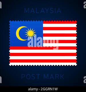 malaysia postage mark. National Flag Postage Stamp isolated on white background vector illustration. Stamp with official country flag pattern and coun Stock Vector