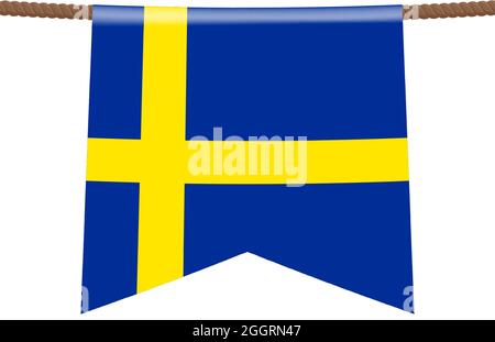 sweden national flags hangs on the rope. The symbol of the country in the pennant hanging on the rope. Realistic vector illustration. Stock Vector