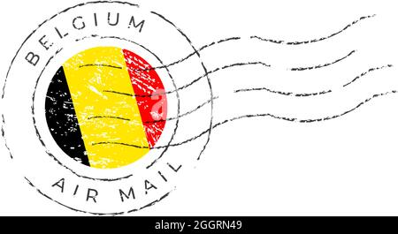 belgium postage mark. National Flag Postage Stamp isolated on white background vector illustration. Stamp with official country flag pattern and count Stock Vector