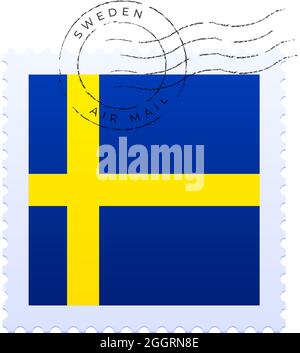 sweden postage mark. National Flag Postage Stamp isolated on white background vector illustration. Stamp with official country flag pattern and countr Stock Vector