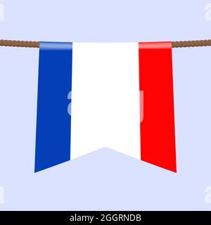 france national flags hangs on the rope. The symbol of the country in the pennant hanging on the rope. Realistic vector illustration. Stock Vector
