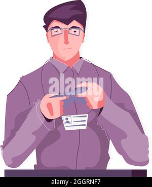 Man in glasses holding remote control flat vector illustration Stock Vector