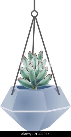 Cactus composition with isolated image of agave cactus in flower pot on blank background vector illustration Stock Vector